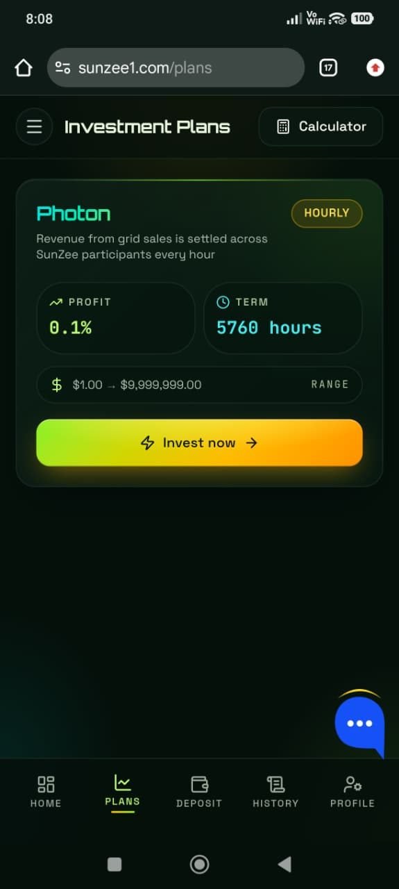 Worked example: Sunzee1 Photon plan advertising 0.1 percent profit hourly over a 5760-hour term, illustrating an implausible return rate.